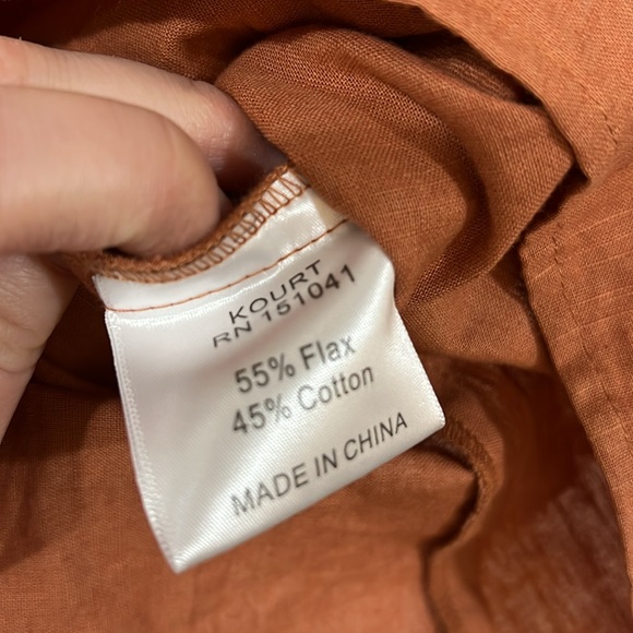 Kourt Flax Blend Baby Doll Pleated Balloon Sleeve Top Burnt Orange - Picture 5 of 7